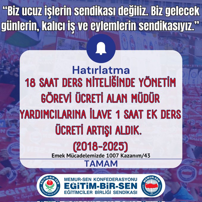 Müdür Yardımcılarına İlave 1 Saat Ek Ders Ücreti